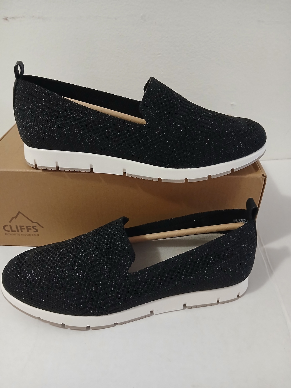 White Mountain Black Knit Slip-On Flats with White Sole Various Sizes $36